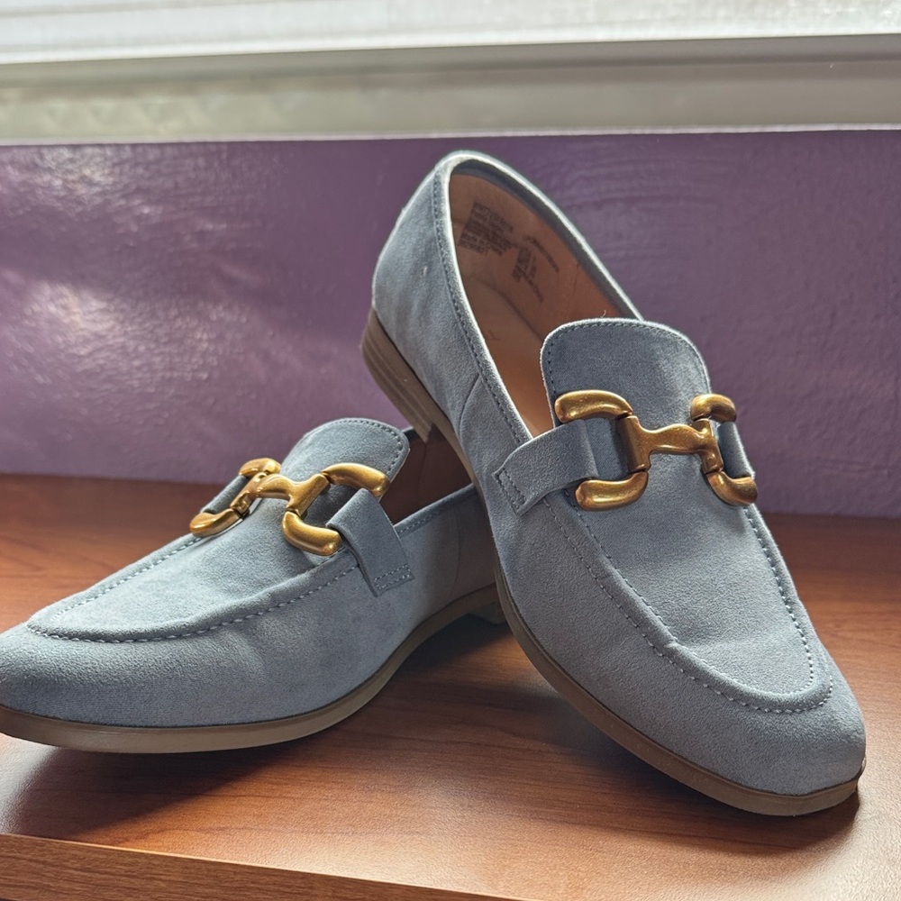 Time and Tru Blue Loafers with Gold Accent